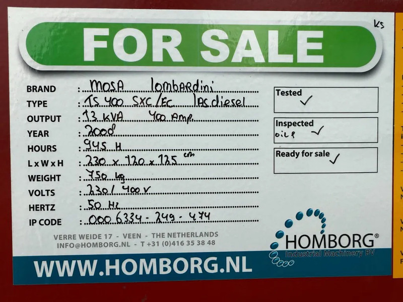 Groupe électrogène Lombardini Mosa TS 400 SXC / EC 13 kVA Las generatorset Welding generator: photos 16 Groupe électrogène Lombardini Mosa TS 400 SXC / EC 13 kVA Las generatorset Welding generator: photos 16