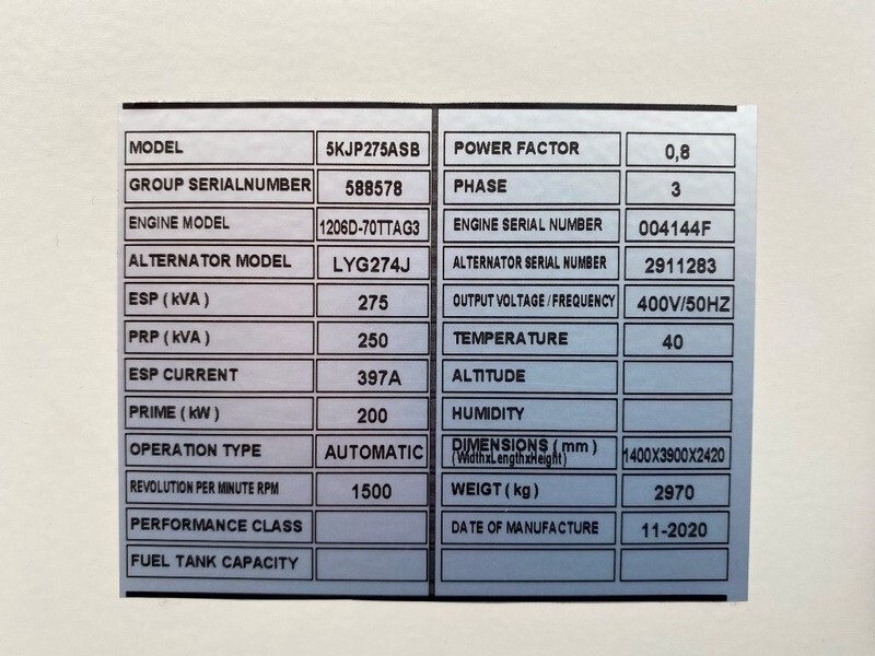 Perkins 275 kVA - 1206D-70TTAG3 Stamford 275 kVA Supersilent generatorset New ! - Groupe électrogène: photos 2 Perkins 275 kVA - 1206D-70TTAG3 Stamford 275 kVA Supersilent generatorset New ! - Groupe électrogène: photos 2