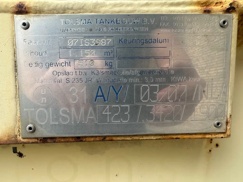 Tolsma Kiwa IBC 1150 liter Dieseltank Milieutank - Cuve de stockage: photos 3 Tolsma Kiwa IBC 1150 liter Dieseltank Milieutank - Cuve de stockage: photos 3