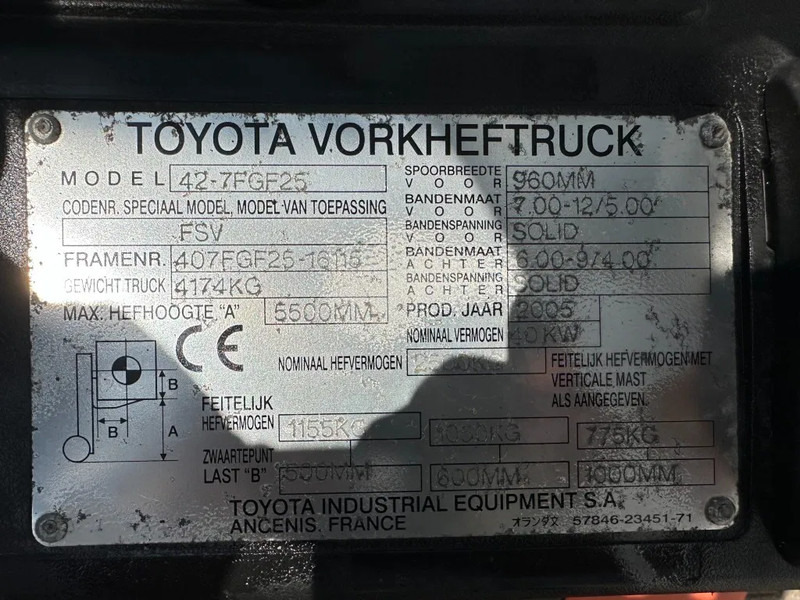 Toyota 2.5 ton Triplex Freelift Sideshift LPG Heftruck - Chariot élévateur à gaz: photos 4 Toyota 2.5 ton Triplex Freelift Sideshift LPG Heftruck - Chariot élévateur à gaz: photos 4