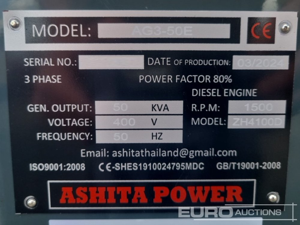 Groupe électrogène Unused Ashita Power AG3-50E: photos 13