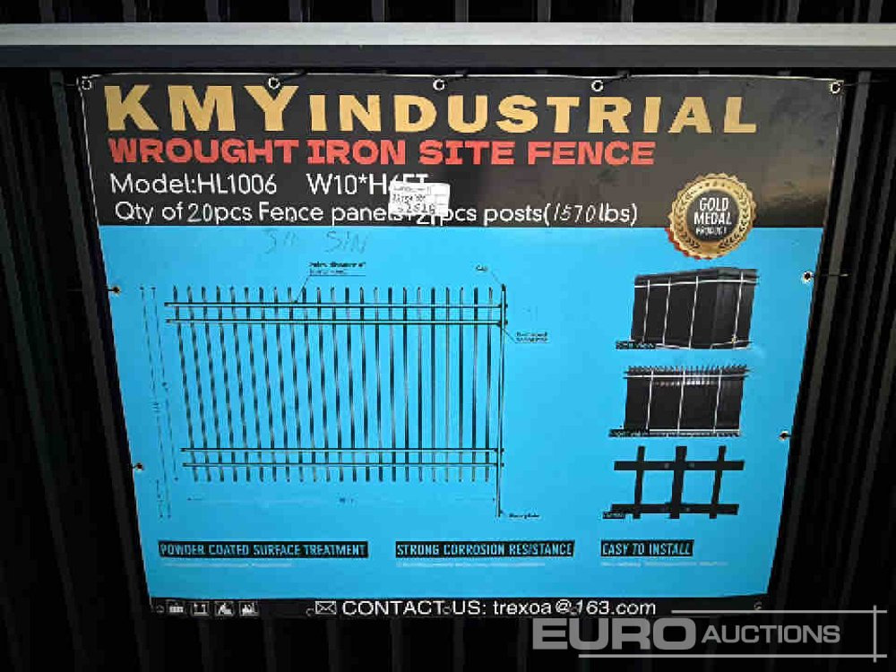 Outil/ Équipement neuf Unused 2025 KMY Industrial Iron Site Fence, Qty (20 of) Fence Panels, (20 of) Posts (W10XH6') Powder Coated Surface: photos 7