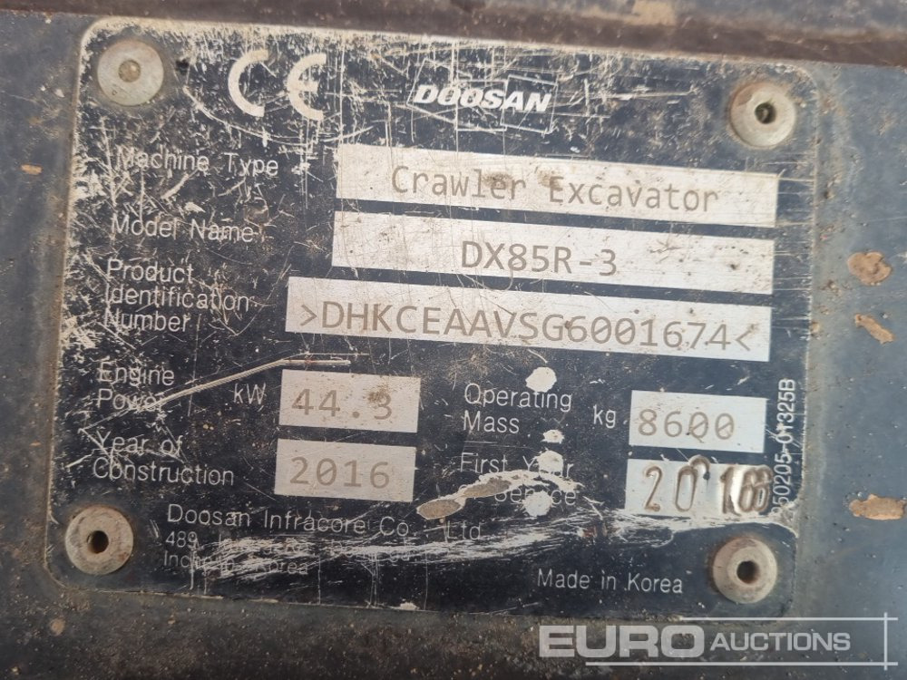Mini pelle 2016 Doosan DX85R-3: photos 42