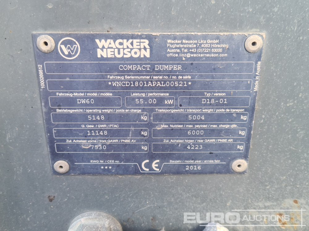 Mini tombereau 2016 Wacker Neuson DW60: photos 34