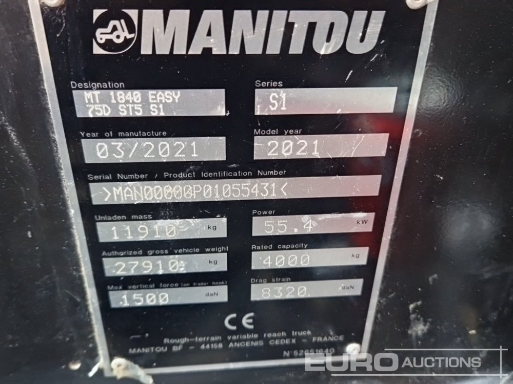 Chariot télescopique 2021 Manitou MT1840: photos 41