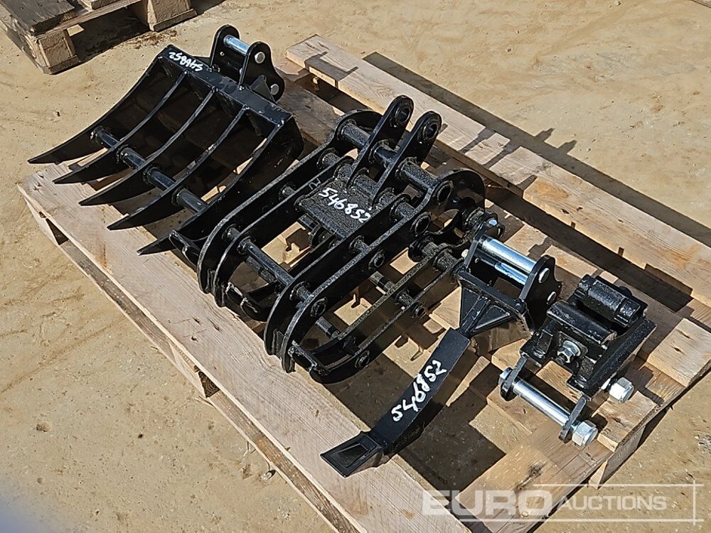 Unused Manual QH, 5 Finger Grab, Ripper, 16" Rake 25mm Pin to suit Mini Excavator - Godet: photos 1 Unused Manual QH, 5 Finger Grab, Ripper, 16" Rake 25mm Pin to suit Mini Excavator - Godet: photos 1